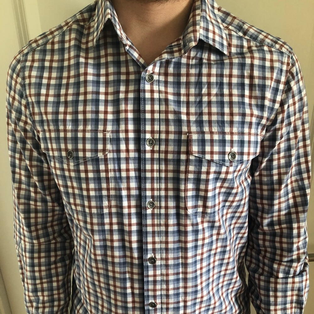 Kenneth Cole Red and Blue Pattern Dress Shirt